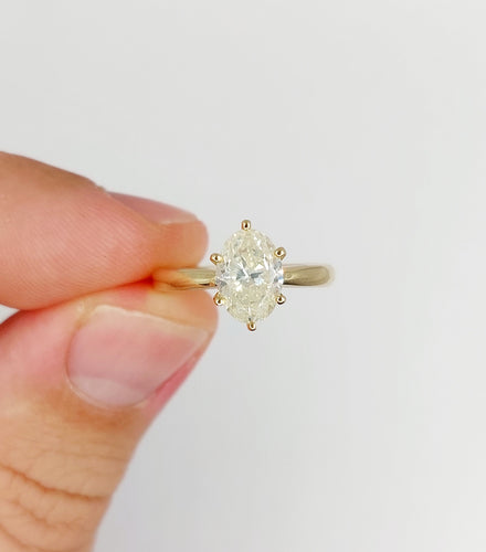 Bague 52 Bague solitaire or 14k ornée d'un diamant de 1,51 carats taille ovale Couleur J-K pureté SI2 avec certificat GWLAB 58 Facettes A03789
