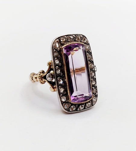 Bague 52.5 Bague marquise victorienne améthyste et diamants taille rose en or 18k et argent 58 Facettes A06427