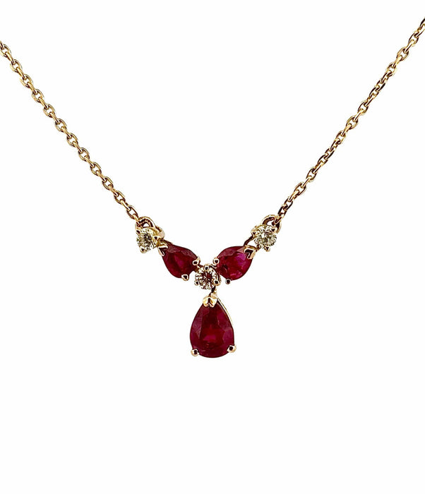 Collier Collier or jaune, diamants et rubis poires 58 Facettes