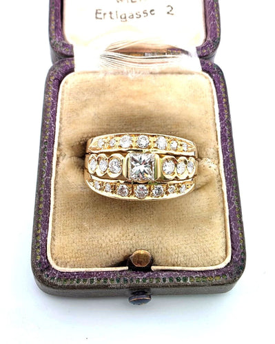 Bague 54 Bague vintage en or jaune massif 18 carats avec diamants 58 Facettes