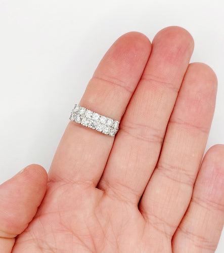 Bague 57.5 Bague jarretière vintage or blanc 18k et 1,40 carats de diamants en rivière 58 Facettes A06180