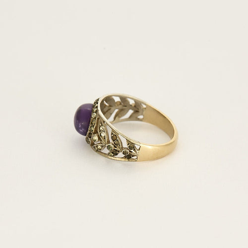 Bague 54 Bague bandeau en or jaune doublé d'argent, améthyste et roses diamantés 58 Facettes PER1669