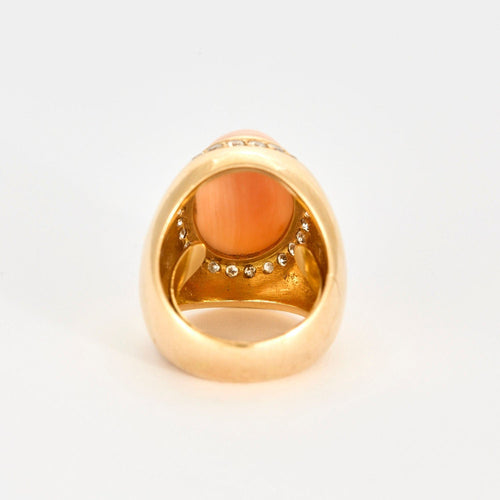 Bague 55 Bague dôme, or jaune, corail peau d'ange, diamants 58 Facettes GU159