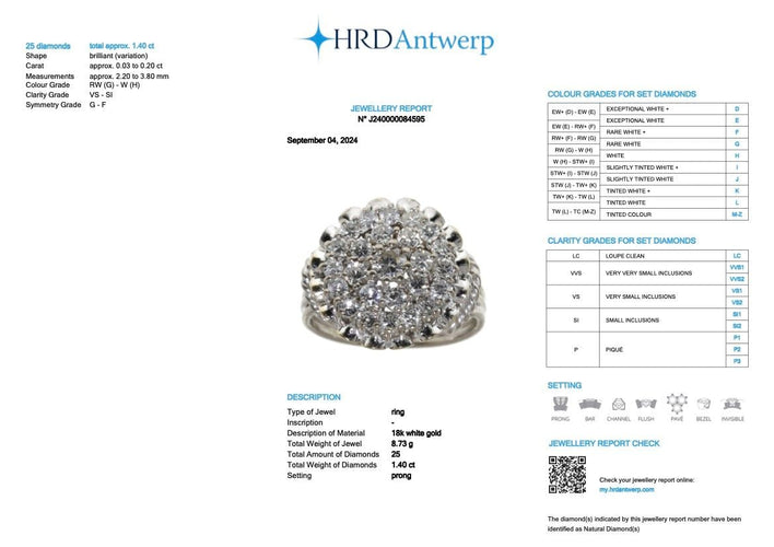 Bague 55 Bague cocktail vintage certifiée HRD or blanc et diamants 58 Facettes