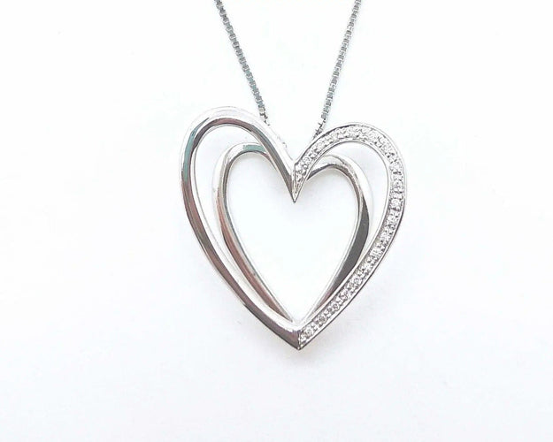 Collier Collier en or blanc 18 carats avec pendentif cœur et diamants naturels, modèle Comète 58 Facettes 5622