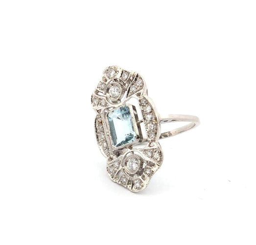 Bague 56 Bague en platine avec aigue-marine et diamants 58 Facettes