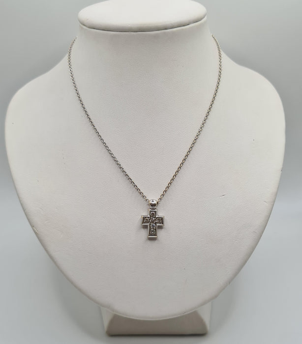 Collier Collier et pendentif croix or blanc 18 carats sertis de diamants 58 Facettes