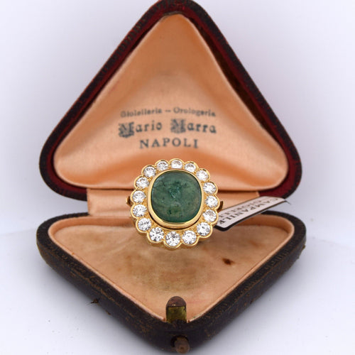 ANELLO DECO' IN GIALLO 18 KT - SMERALDO NATURALE E DIAMANTI