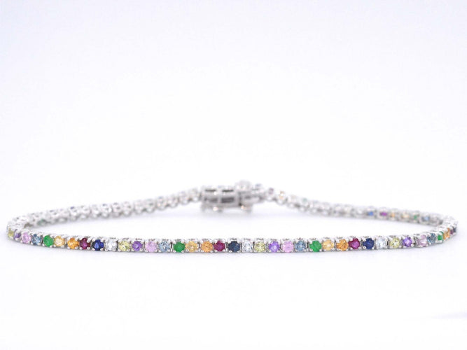 Bracelet Bracelet de tennis en or blanc orné de pierres précieuses multicolores 58 Facettes 2292