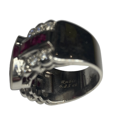 White gold, diamond and ruby ring