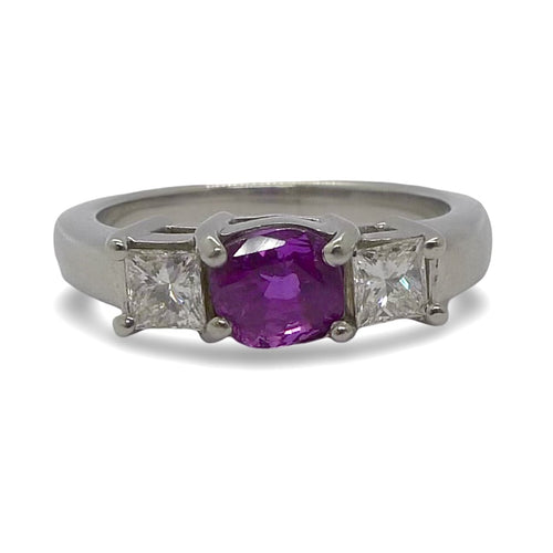 Bague 50 Bague or saphir rose 1 ct et diamants 0,60ct 58 Facettes 00045001