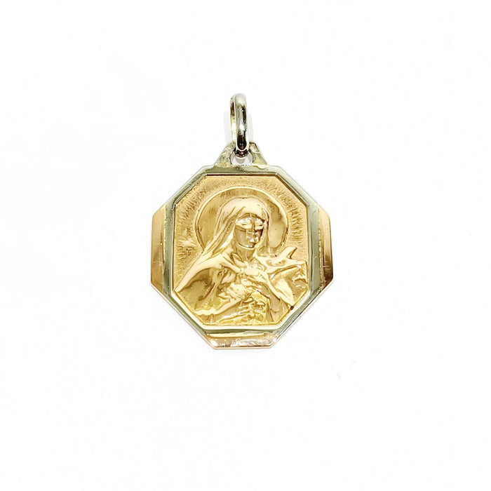 Pendentif Médaille de la vierge en or rose et blanc 58 Facettes