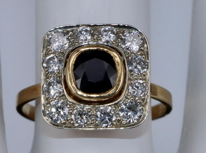 Bague 54 Bague Vintage Saphir Bleu et Diamants en or jaune 58 Facettes BA-147