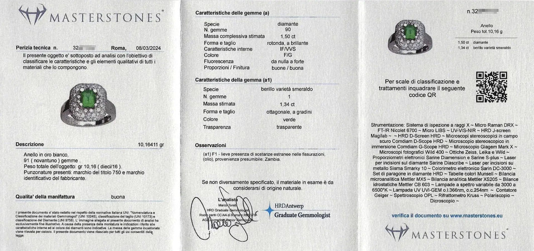 Bague Bague en or blanc avec une émeraude de Zambie de 1,34 ct et des diamants 58 Facettes 14562