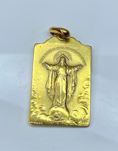 Pendentif Médaille or jaune Vierge et Christ, signée BOUIX 58 Facettes AB480