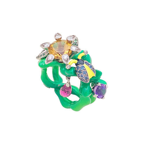 Bague 51 Bague Dior, "Milly Carnivora", laque, diamants, pierres de couleur. 58 Facettes 35043