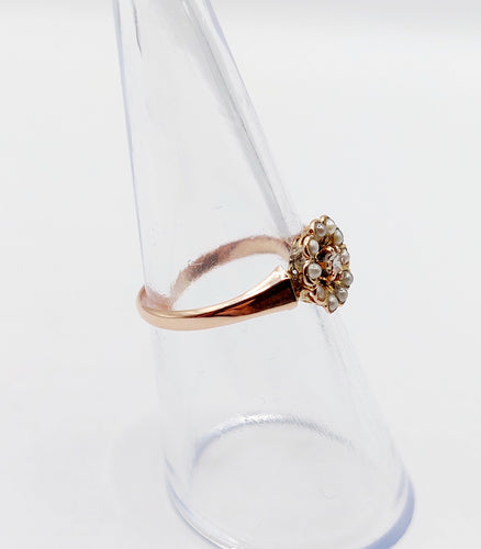 Bague 51.5 Bague marguerite or rose, diamant et perles (circa 1900) 58 Facettes A06283