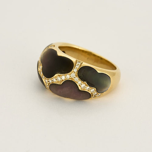 Anello cerchietto in oro giallo, madreperla e diamanti