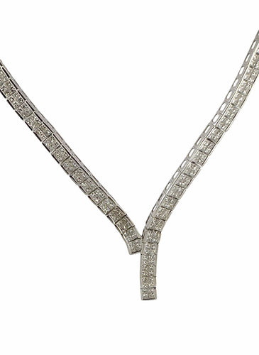 Boucles d'oreilles Collier rivière de diamants et boucles d’oreilles or blanc 18 carats 58 Facettes