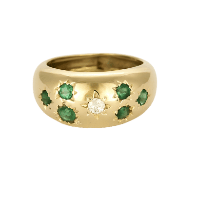 48号戒指，黄金戒指，镶钻石和祖母绿 58 Facettes DIE1614X3