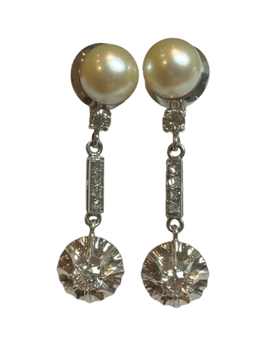 Náušnice Visací náušnice z bílého zlata 18k, perly a diamanty 58 Facettes BO/260039