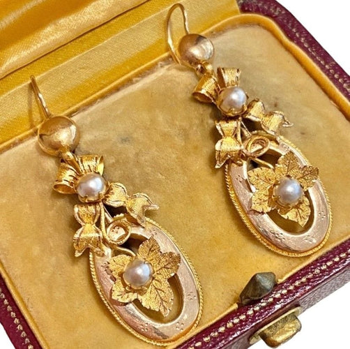 Boucles d'oreilles Boucles d'oreilles anciennes or jaune et rose 58 Facettes
