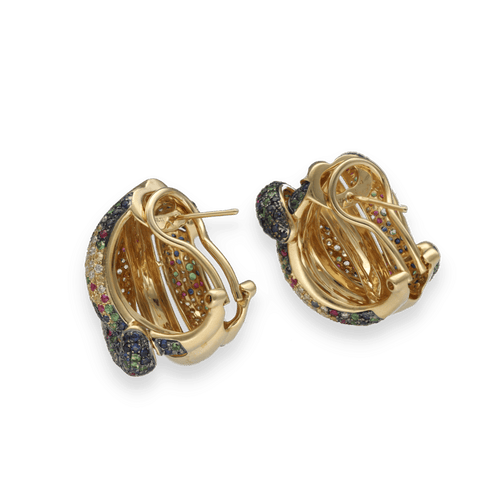 Boucles d'oreilles Boucles d'Oreilles Or Jaune 18k – Rubis, Saphirs, Émeraudes et Diamants – Années 1990 58 Facettes FB10814