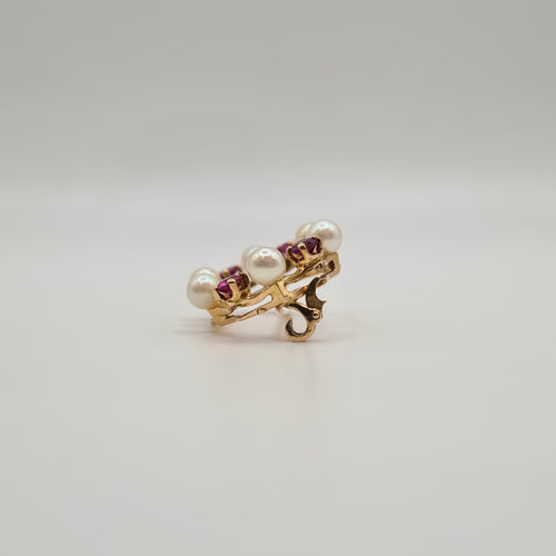 Broche Broche or rose, saphir rose, perles de culture 58 Facettes