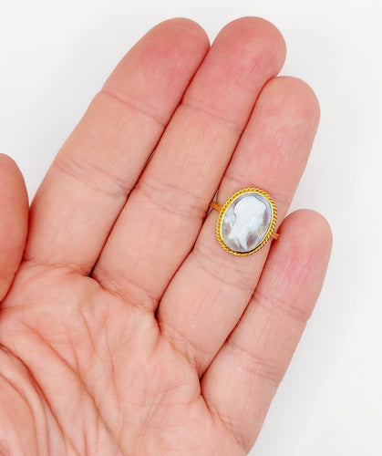 Bague 51 Bague antique or jaune 14k camée sur agate 58 Facettes A06168
