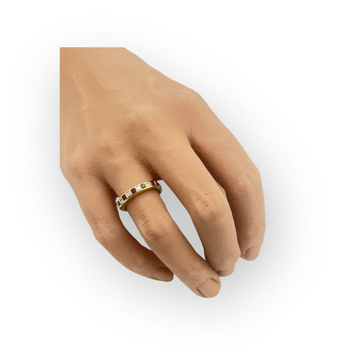 Bague Bague Art déco en or jaune 750/1000 et diamants rubis 58 Facettes 149065527