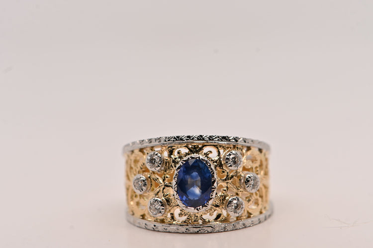 Bague Bague saphir 0,95 carats, diamants, or bicolore 58 Facettes