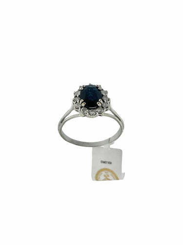 Bague 59.5 Bague classique en or blanc avec diamants et saphir 58 Facettes