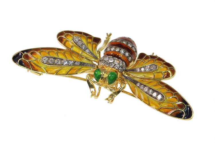 Pendentif Vintage Bee Brooch-Pendant with Plique-à-Jour Enamel and Trembling Wings 58 Facettes 24263-0277