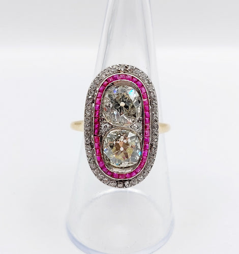Bague 57 Bague marquise art déco en or 18k et platine, diamants et rubis 58 Facettes A06578