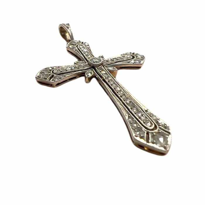 Pendentif Croix Art Déco 1920-1925 en or et platine diamants 58 Facettes Q42B