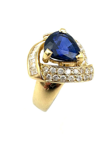 Bague 52 Bague Vintage or jaune 18K, saphir et diamants 58 Facettes
