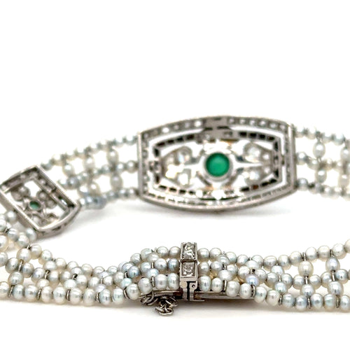 Bracelet BRACELET ART DECO EMERAUDE PERLES DIAMANTS ONYX 58 Facettes Réf 1_0000019/1