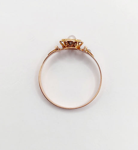 Bague 56.5 Bague antique or rose perles sertis étoilés 58 Facettes A05703