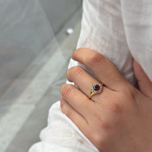 Bague 56 Bague - Or jaune, Diamants & Grenat 58 Facettes 250019SP