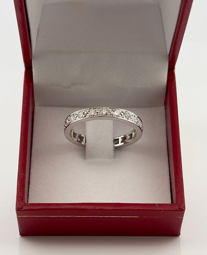 Bague 59 Alliance vintage en platine et diamants tour complet 58 Facettes