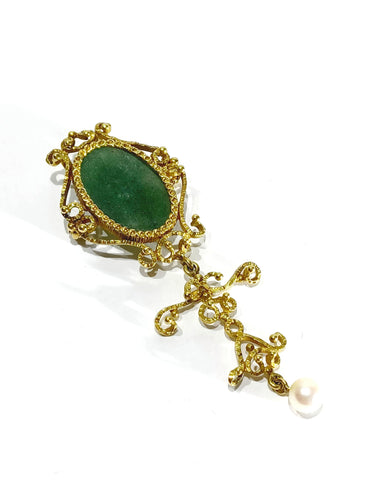 Pendentif Broche Pendentif Or, Jade et Perle 58 Facettes