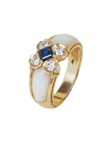 Bague 59 Bague trèfle nacre saphir diamants 58 Facettes 1204.2