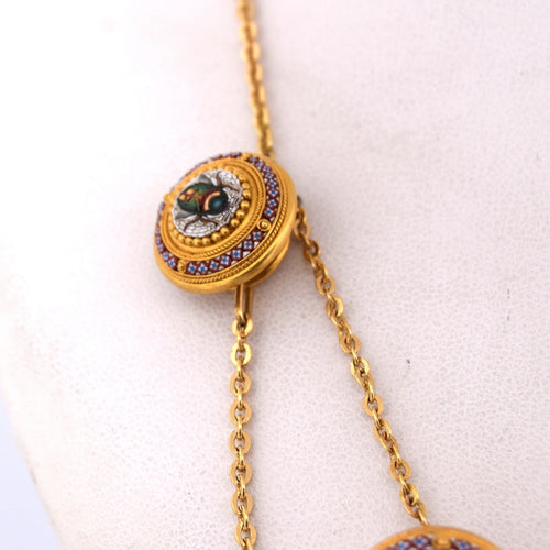 Collier Collier ancien avec scarabée et micromosaico en or jaune 18 kt 58 Facettes
