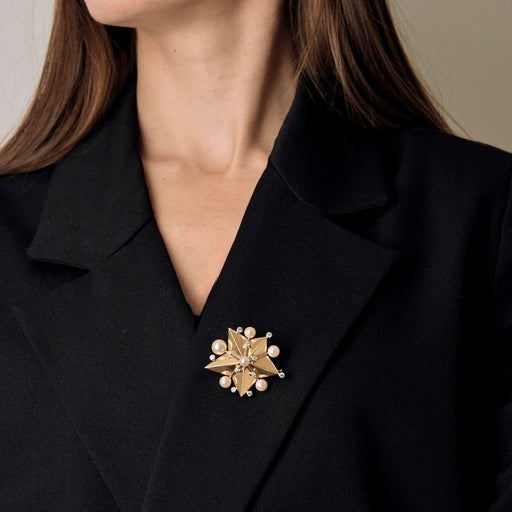 Broche Fred Météore -  Broche en Or jaune 18k diamants et perles 58 Facettes BIA1118