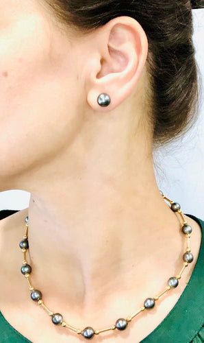 Boucles d'oreilles Boucles d'oreilles boutons perles de Tahiti or jaune 58 Facettes