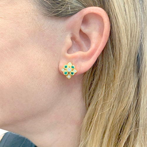 Boucles d'oreilles Boucles d'oreilles Chaumet, or jaune, diamants, émeraudes. 58 Facettes 34899