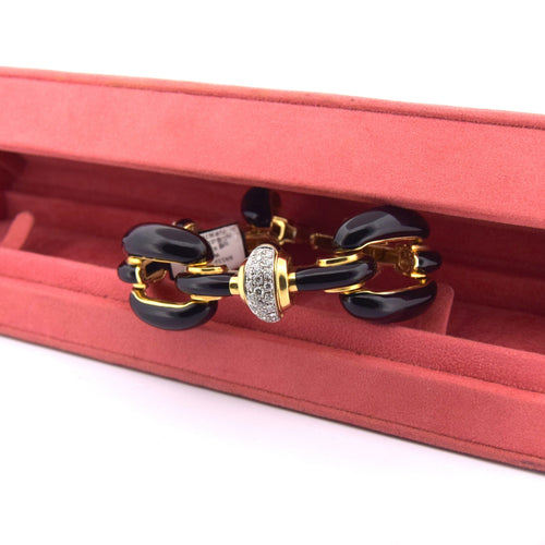 Bracelet David Webb - Bracelet à mailles en or jaune 18k, smalto nero et diamants 58 Facettes BR112