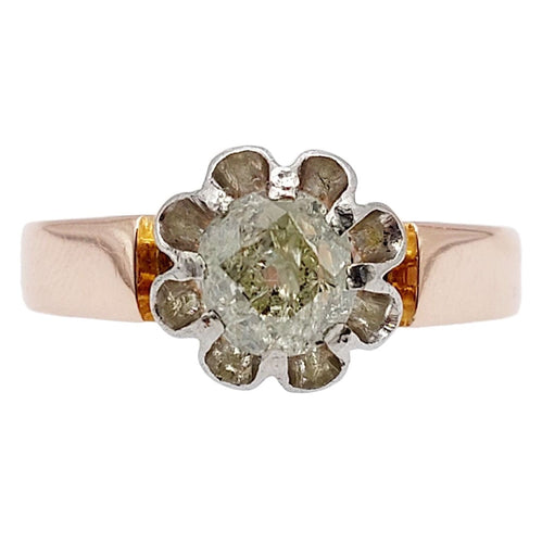 Sormus Solitaire ruusukultaa ja Platina, vanhan mallinen timantti 0,70 karaattia (noin 1900) 