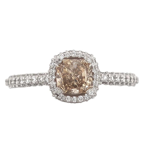 Bague 54 Bague en or avec diamant champagne + diamants blancs 58 Facettes AO-0010