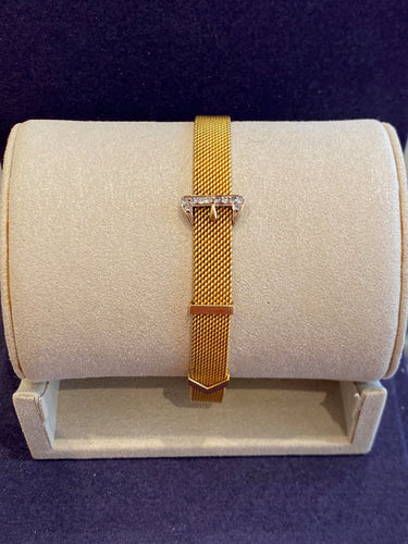 Bracelet Bracelet ceinture ancien or jaune, diamants, maille milanaise 58 Facettes